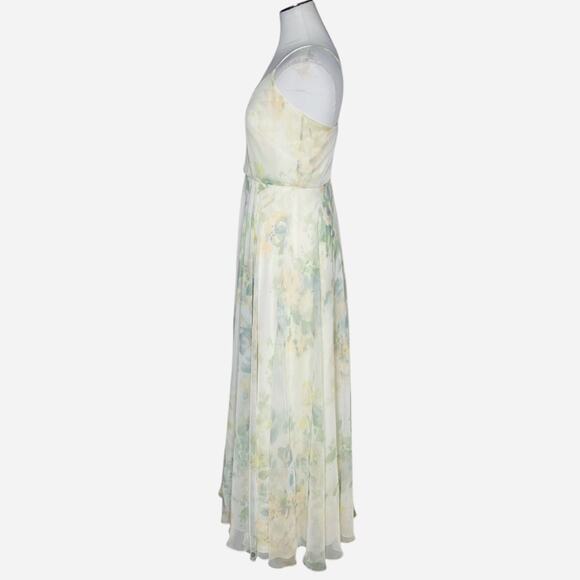 Jenny Yoo Collection Inesse V-neck Chiffon Gown Vintage Floral Ivory Sage Multi - Picture 5 of 10
